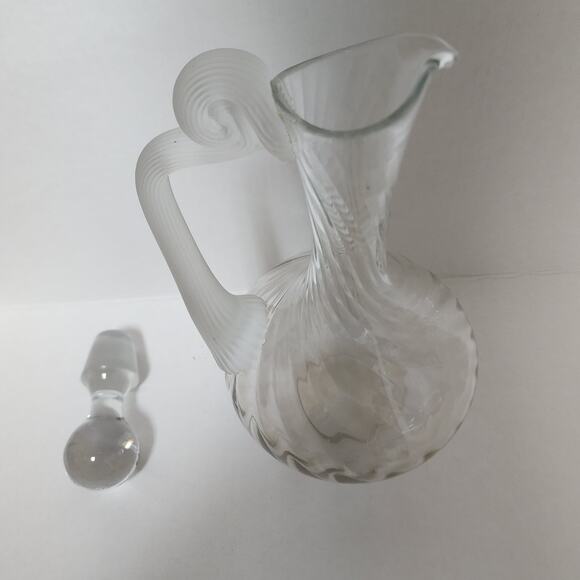 Romanian Tall Swirl Patten Crystal Decanter Stopper Frosted Handle - Picture 8 of 10